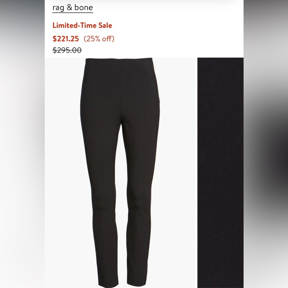Rag & Bone Simone Slim Ankle Black Pant leggings - Picture 3 of 11